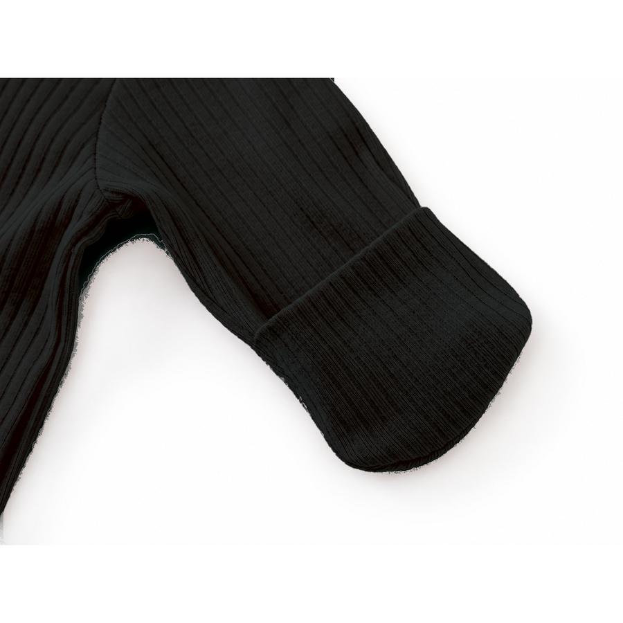 Ribbed Rich Cotton Romper — Black — Cuff and foot detail — image 7