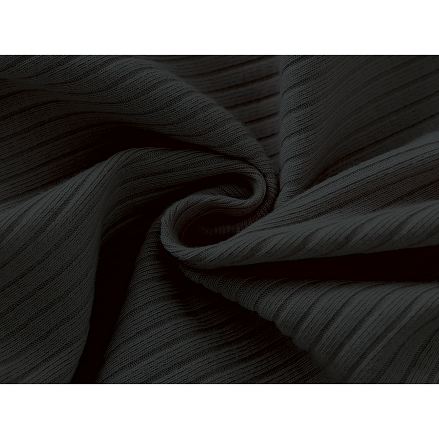 Ribbed Rich Cotton Romper — Black — Fabric detail — image 9