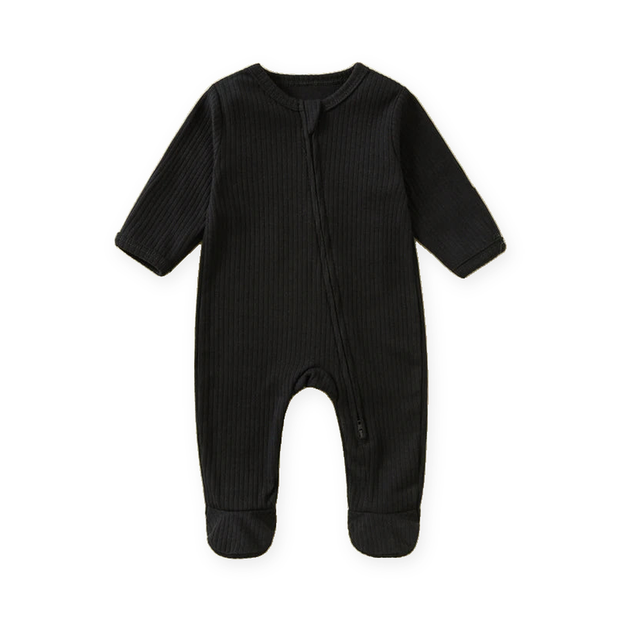Ribbed Rich Cotton Romper — Black — Front view — image 1