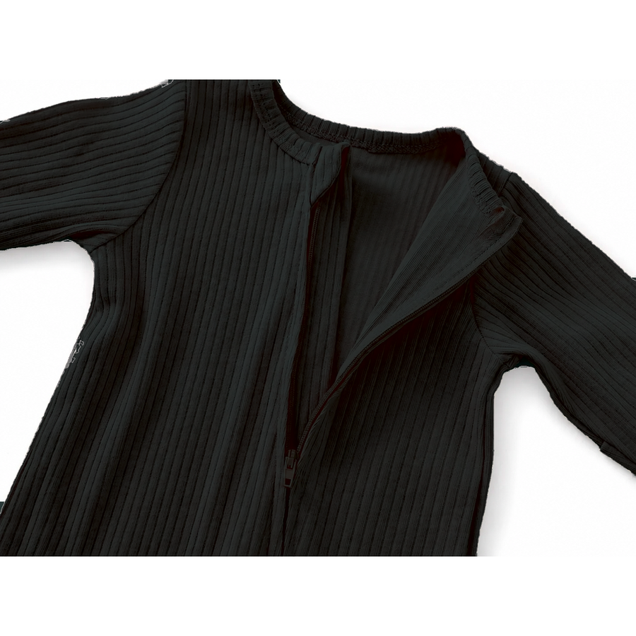 Ribbed Rich Cotton Romper — Black — Zipper detail — image 3