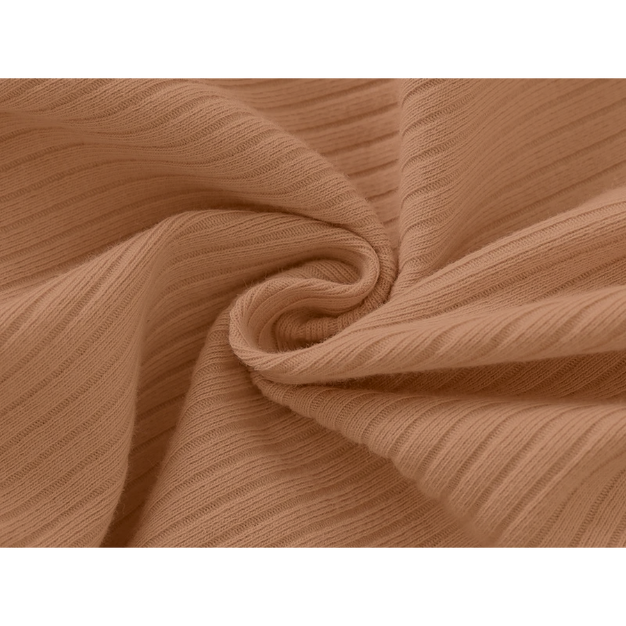 Ribbed Rich Cotton Romper — Caramel — Fabric detail — image 9