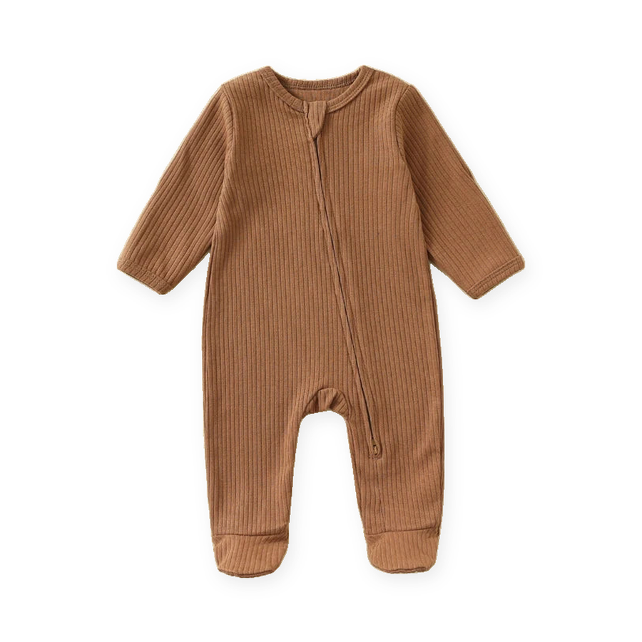 Ribbed Rich Cotton Romper — Caramel — Front view — image 1