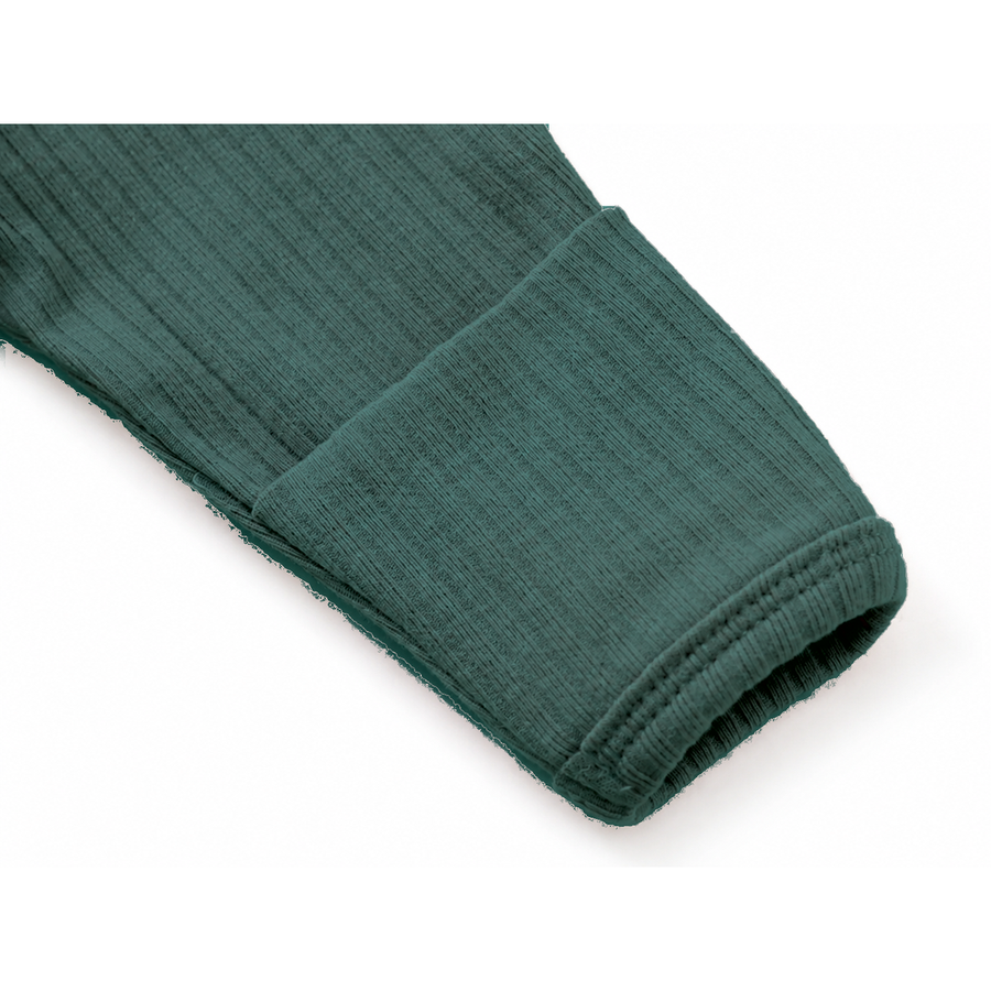 Ribbed Rich Cotton Romper — Deep Teal — Cuff and foot detail — image 6
