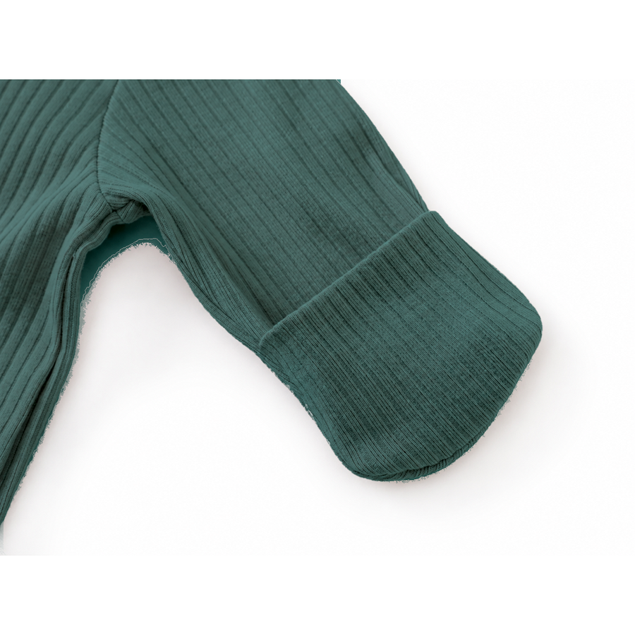 Ribbed Rich Cotton Romper — Deep Teal — Cuff and foot detail — image 7