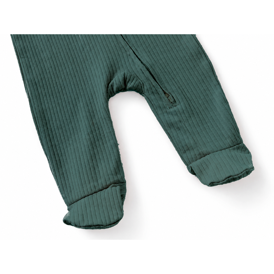 Ribbed Rich Cotton Romper — Deep Teal — Cuff and foot detail — image 8