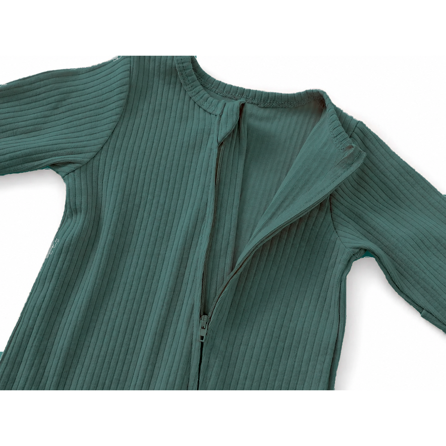 Ribbed Rich Cotton Romper — Deep Teal — Zipper detail — image 3