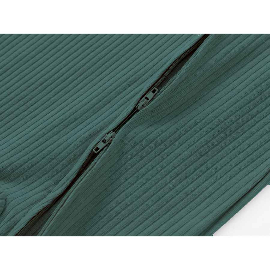 Ribbed Rich Cotton Romper — Deep Teal — Zipper detail — image 4