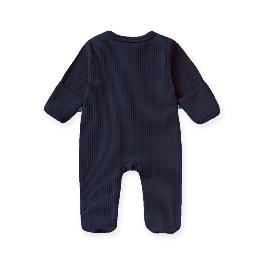 Ribbed Rich Cotton Romper — Navy — Back view — image 2