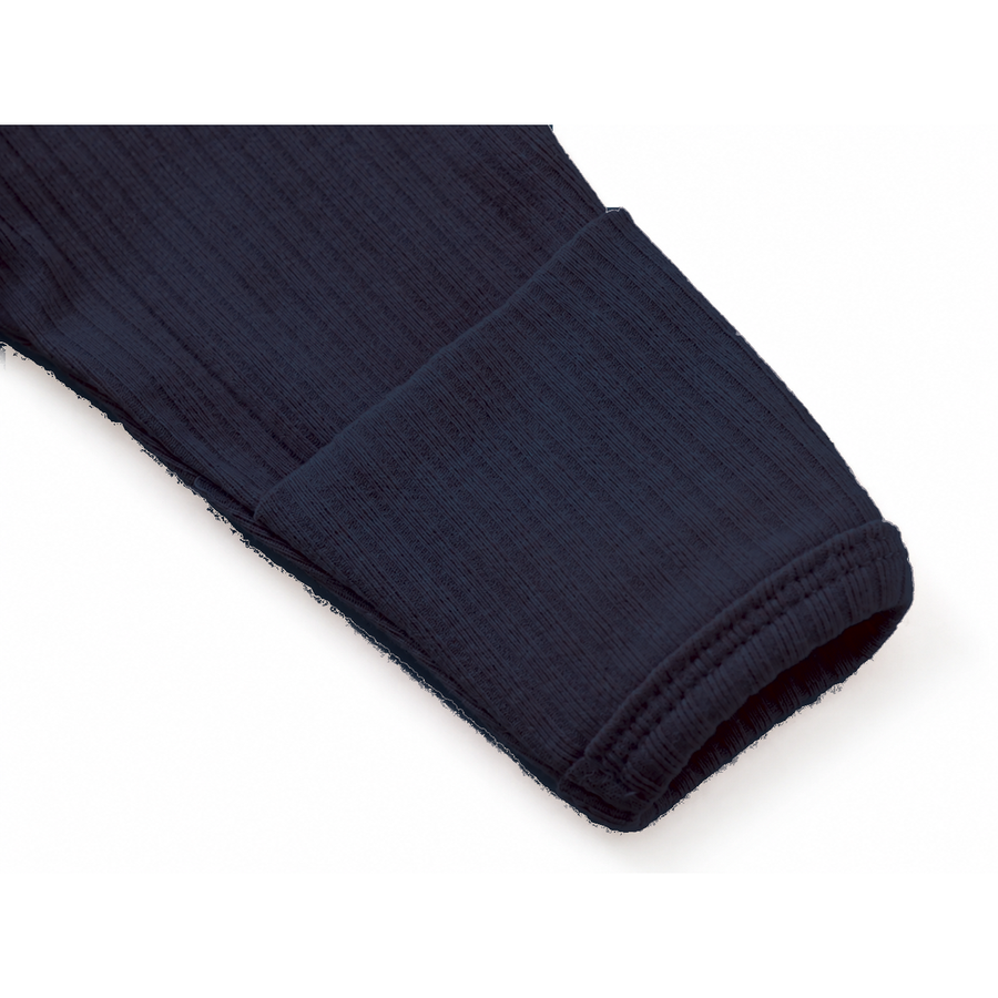 Ribbed Rich Cotton Romper — Navy — Cuff and foot detail — image 6
