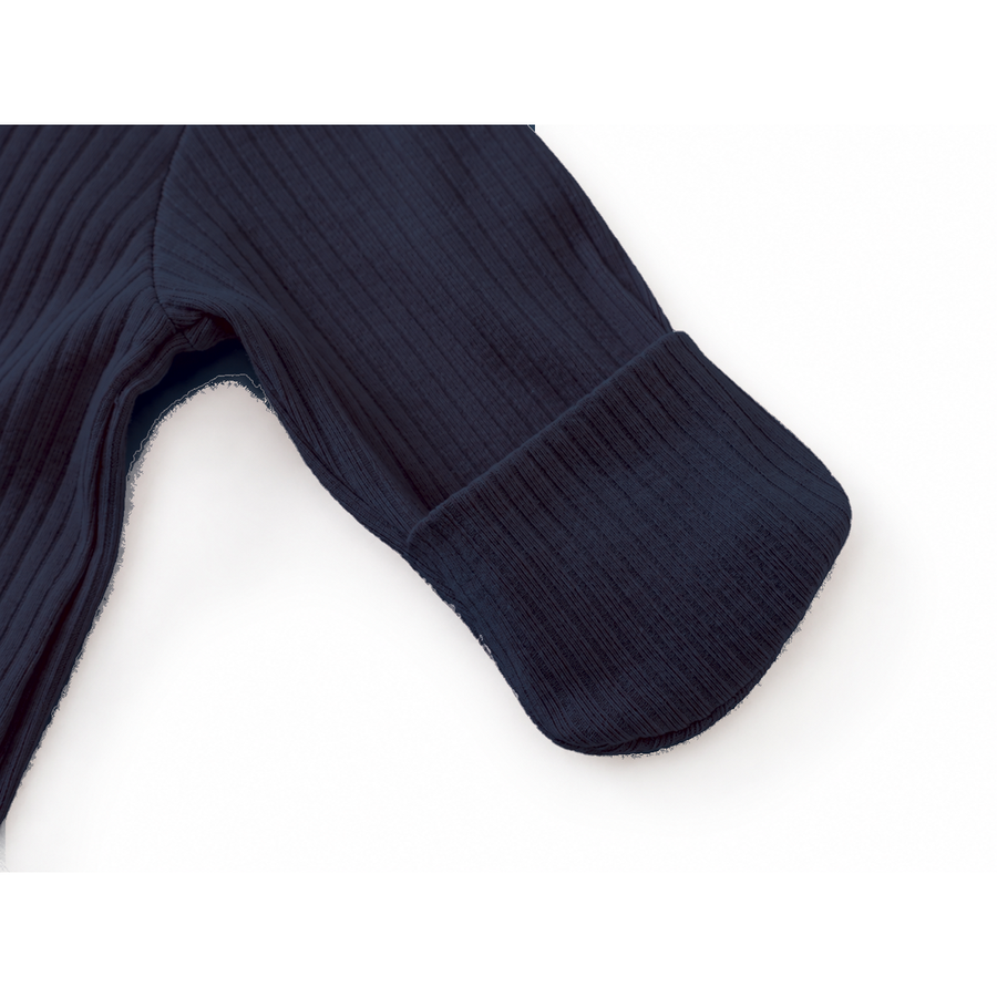 Ribbed Rich Cotton Romper — Navy — Cuff and foot detail — image 7