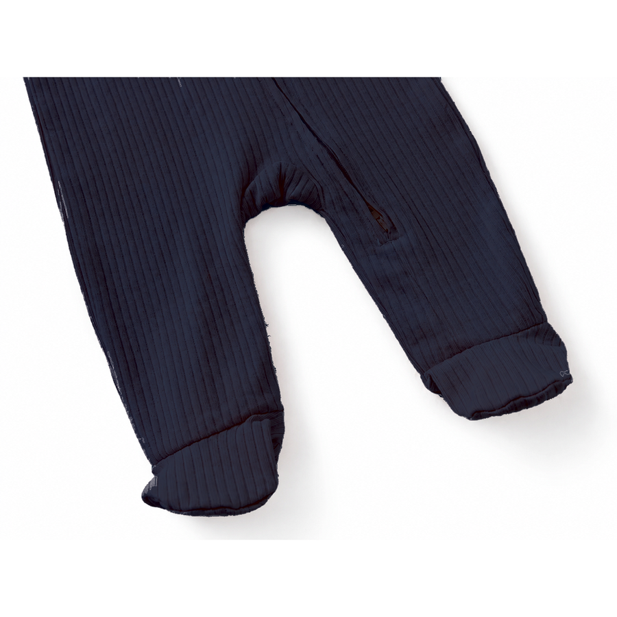 Ribbed Rich Cotton Romper — Navy — Cuff and foot detail — image 8