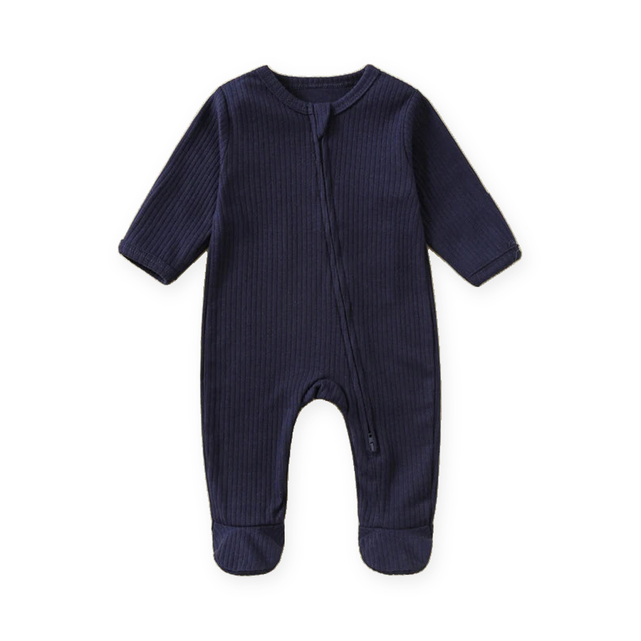 Ribbed Rich Cotton Romper — Navy — Front view — image 1