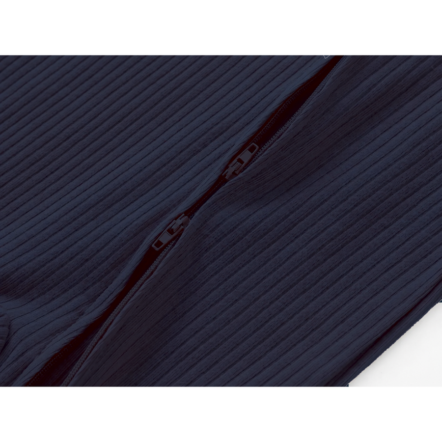 Ribbed Rich Cotton Romper — Navy — Zipper detail — image 4