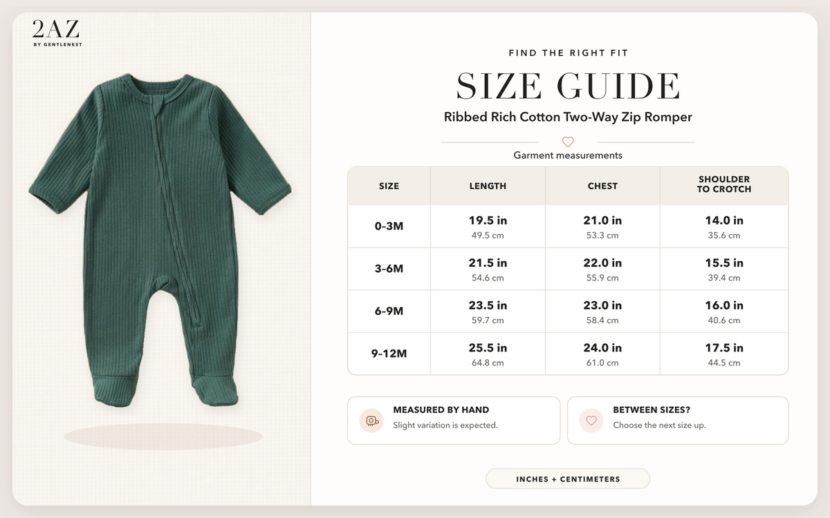 Product-specific size guide for Ribbed Rich Cotton Romper