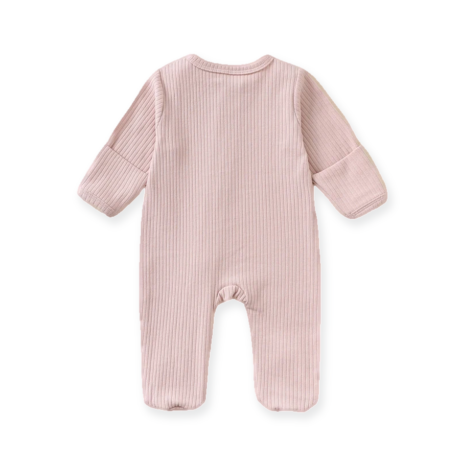 Ribbed Soft & Warm Cotton Romper — Blush Pink — Back view — image 2