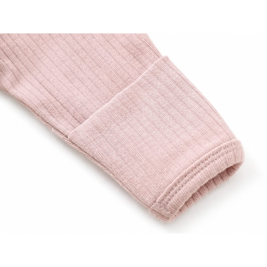 Ribbed Soft & Warm Cotton Romper — Blush Pink — Cuff and foot detail — image 6