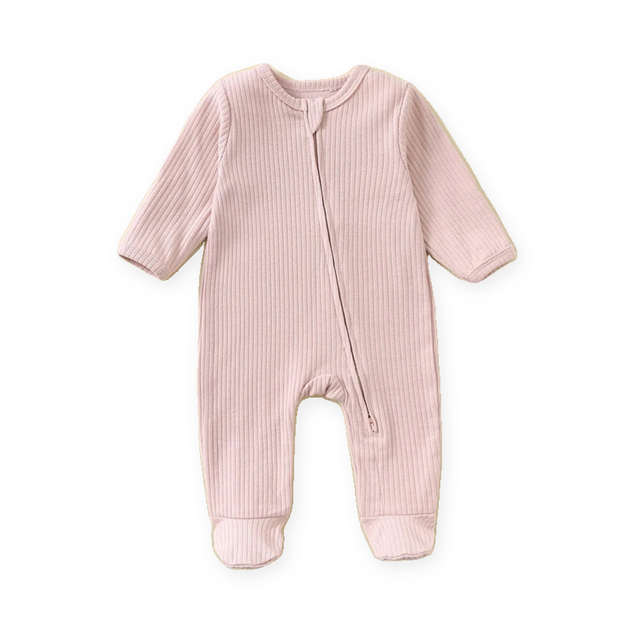 Ribbed Soft & Warm Cotton Romper — Blush Pink — Front view — image 1