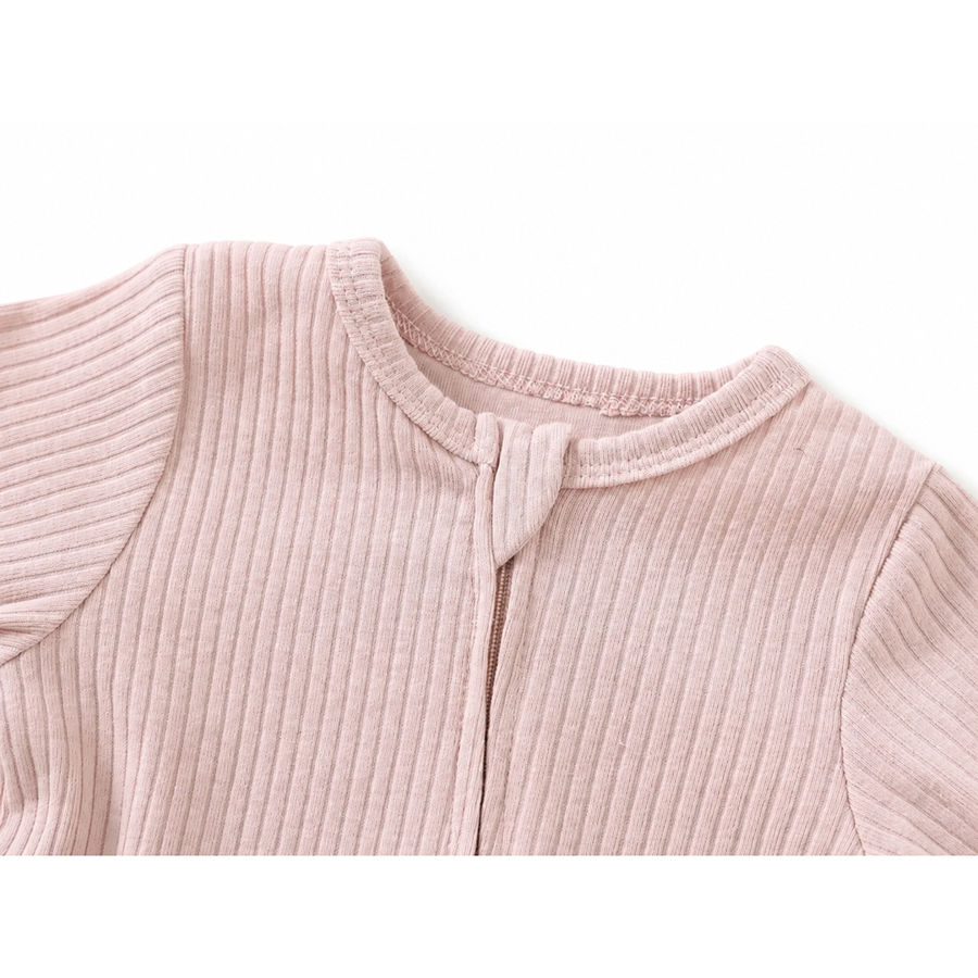 Ribbed Soft & Warm Cotton Romper — Blush Pink — Neckline and seam detail — image 5