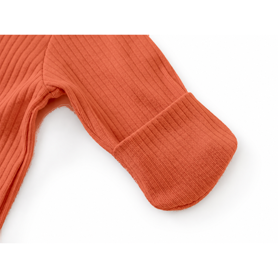 Ribbed Soft & Warm Cotton Romper — Coral — Cuff and foot detail — image 7