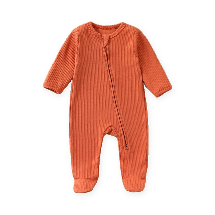 Ribbed Soft & Warm Cotton Romper — Coral — Front view — image 1