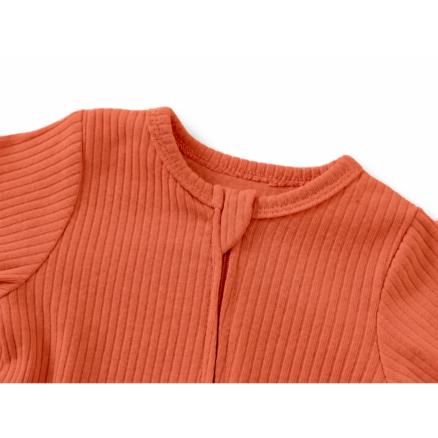 Ribbed Soft & Warm Cotton Romper — Coral — Neckline and seam detail — image 5