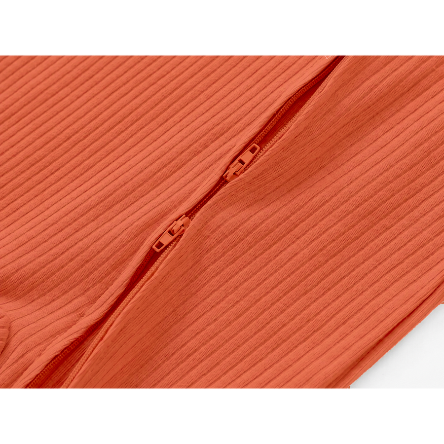 Ribbed Soft & Warm Cotton Romper — Coral — Zipper detail — image 4
