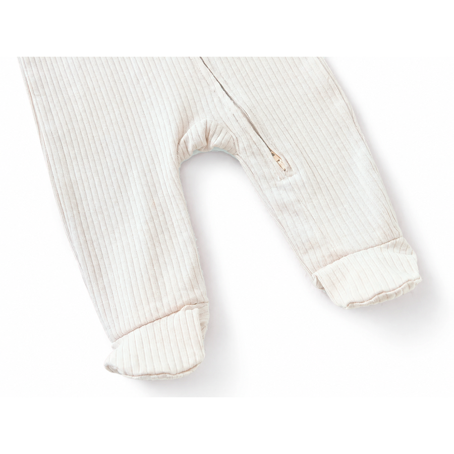 Ribbed Soft & Warm Cotton Romper — Ivory — Cuff and foot detail — image 8