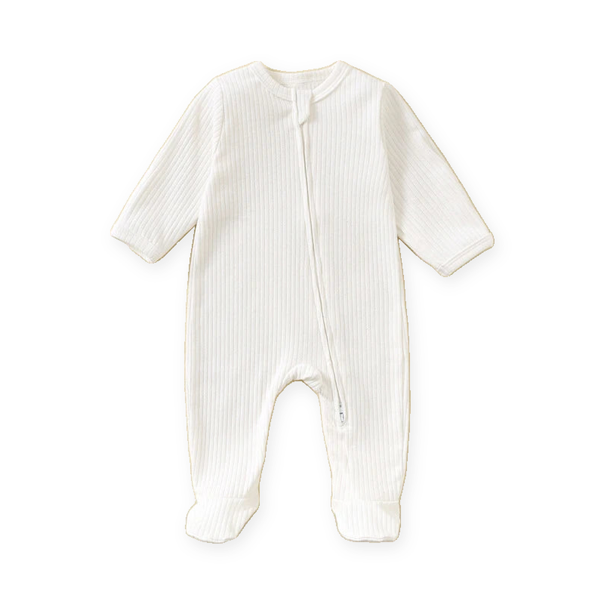 Ribbed Soft & Warm Cotton Romper — Ivory — Front view — image 1
