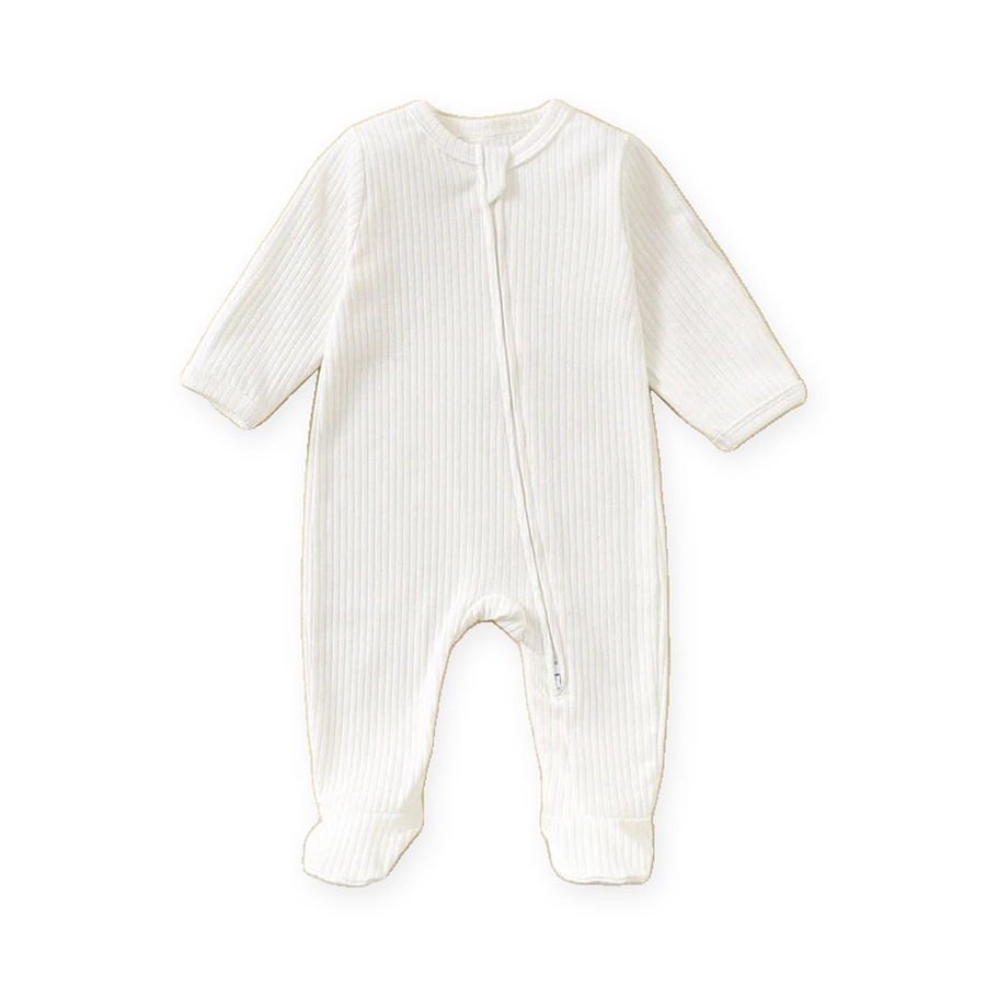 Ribbed Soft & Warm Cotton Romper — Ivory — Front view — image 1