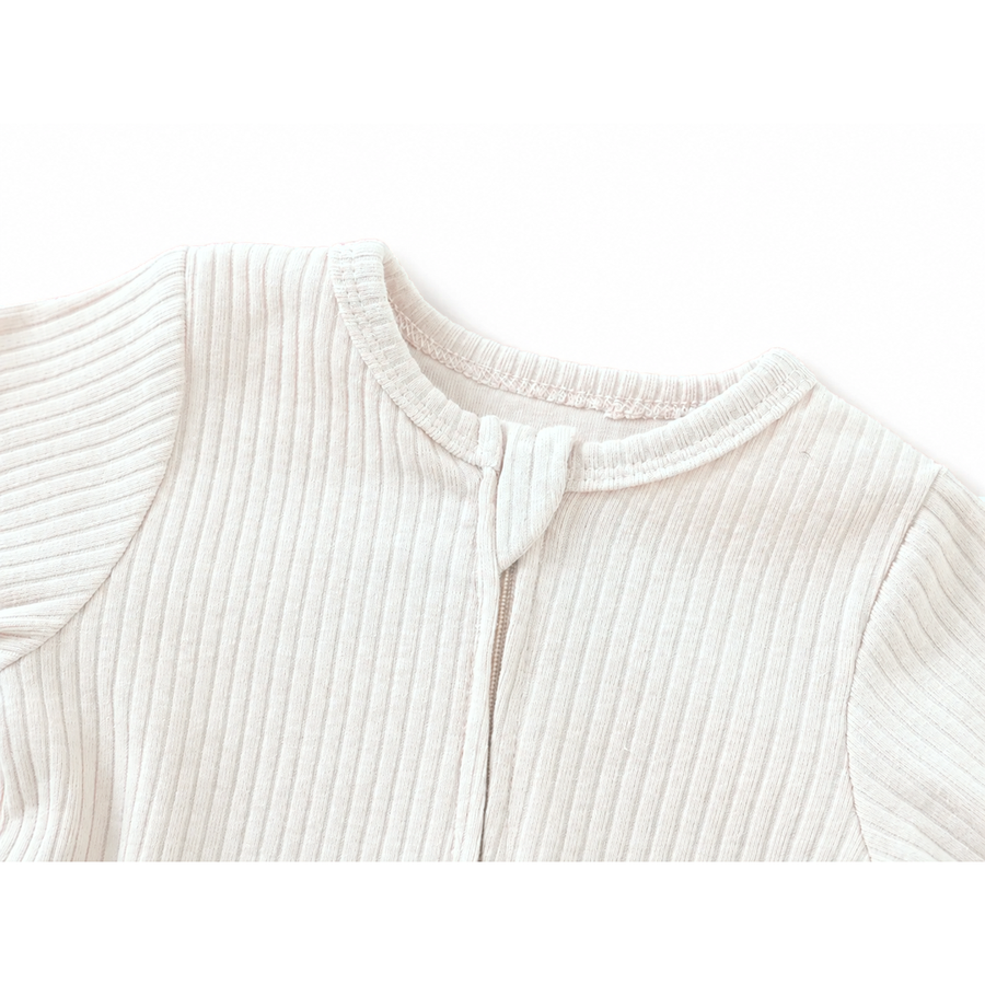 Ribbed Soft & Warm Cotton Romper — Ivory — Neckline and seam detail — image 5