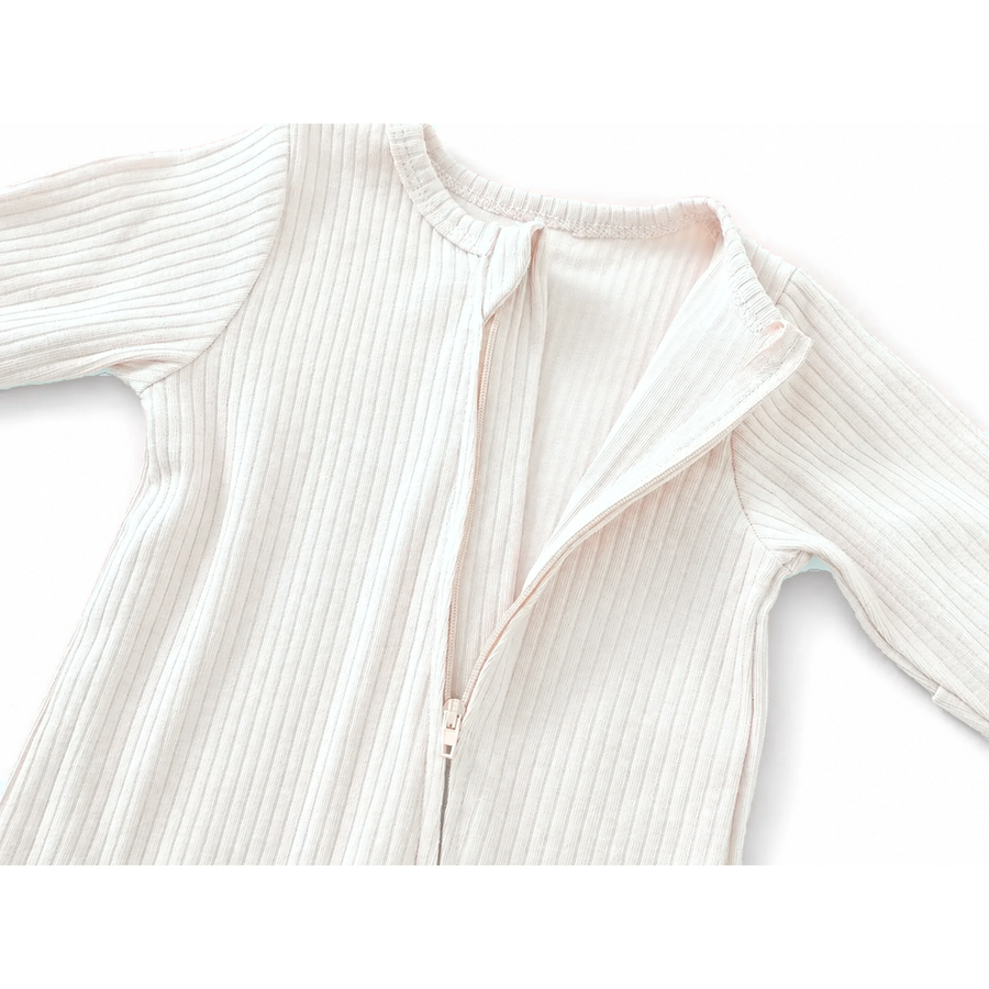 Ribbed Soft & Warm Cotton Romper — Ivory — Zipper detail — image 3