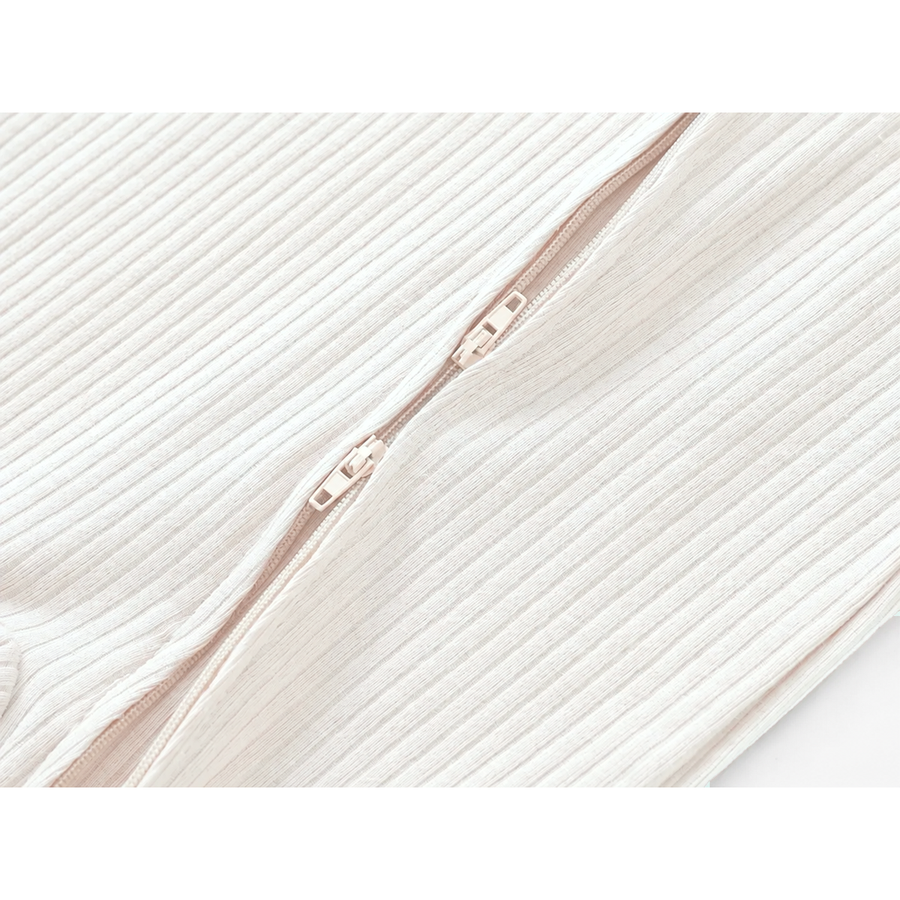Ribbed Soft & Warm Cotton Romper — Ivory — Zipper detail — image 4