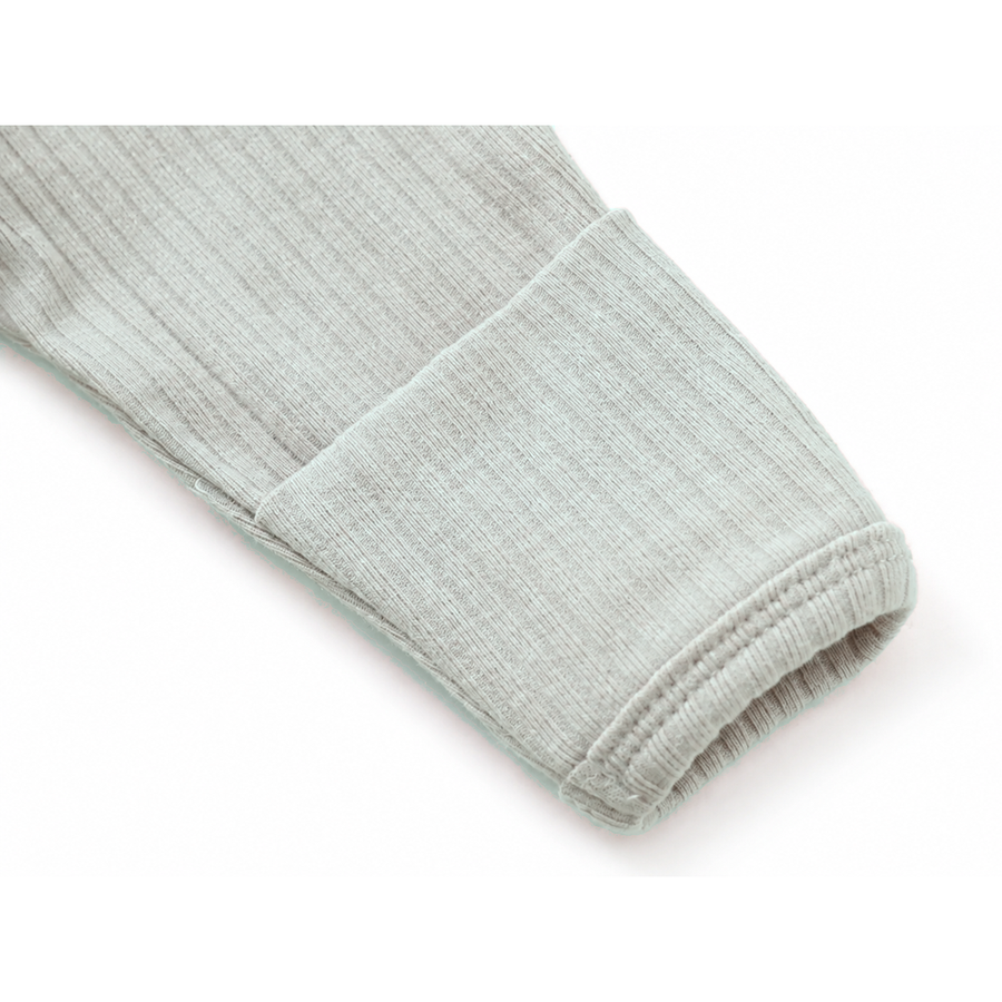 Ribbed Soft & Warm Cotton Romper — Sage — Cuff and foot detail — image 6