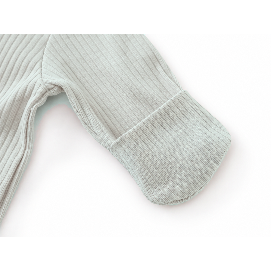 Ribbed Soft & Warm Cotton Romper — Sage — Cuff and foot detail — image 7