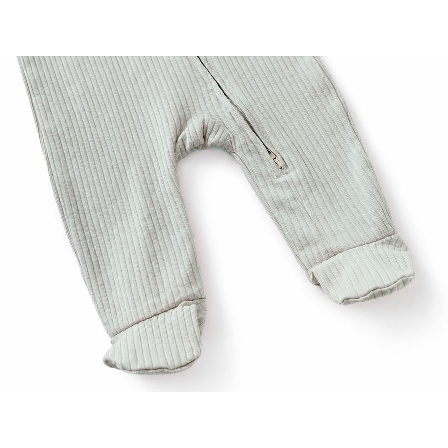 Ribbed Soft & Warm Cotton Romper — Sage — Cuff and foot detail — image 8
