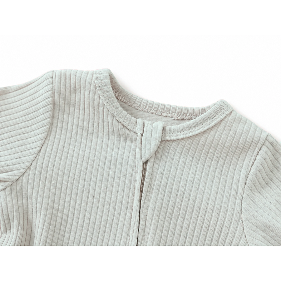 Ribbed Soft & Warm Cotton Romper — Sage — Neckline and seam detail — image 5