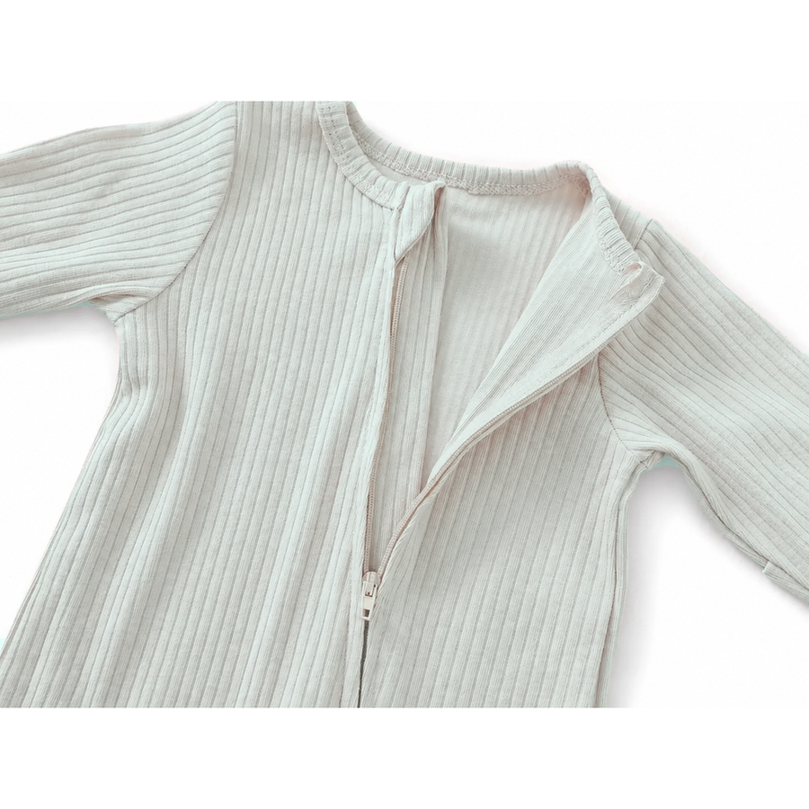 Ribbed Soft & Warm Cotton Romper — Sage — Zipper detail — image 3