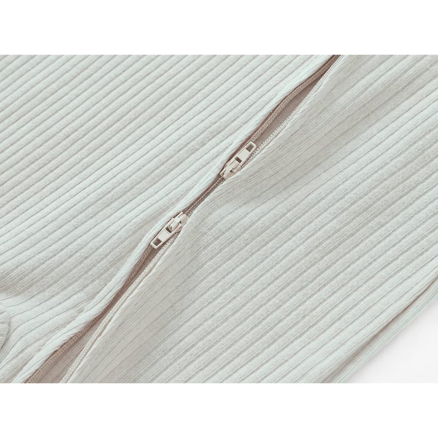 Ribbed Soft & Warm Cotton Romper — Sage — Zipper detail — image 4