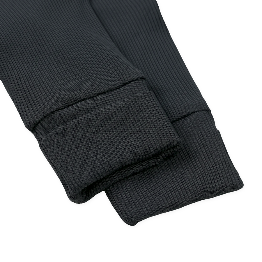 Ribbed Neutrals Heavyweight Romper — Black — Cuff and foot detail — image 7