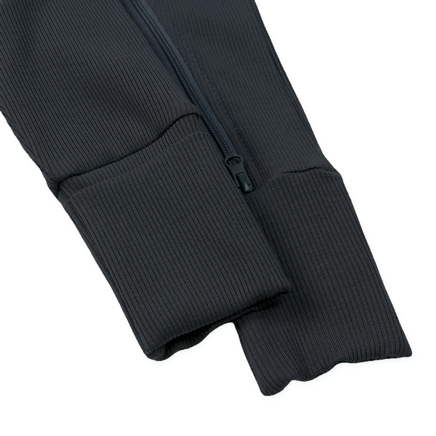 Ribbed Neutrals Heavyweight Romper — Black — Cuff and foot detail — image 9