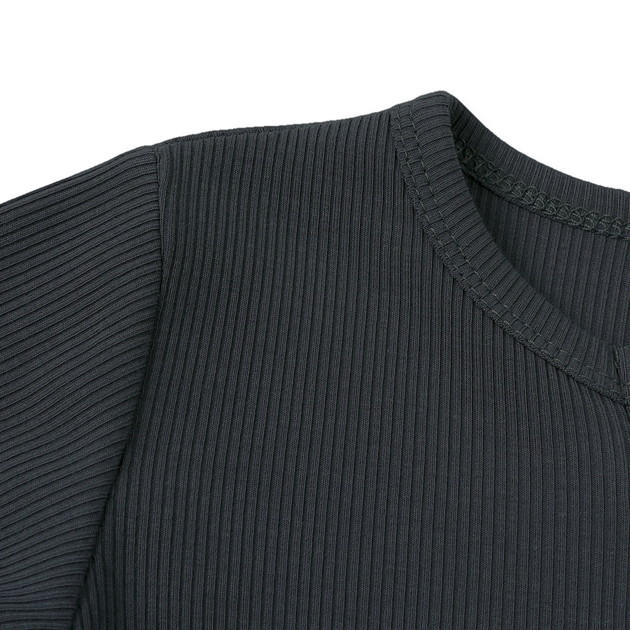 Ribbed Neutrals Heavyweight Romper — Black — Neckline and seam detail — image 6