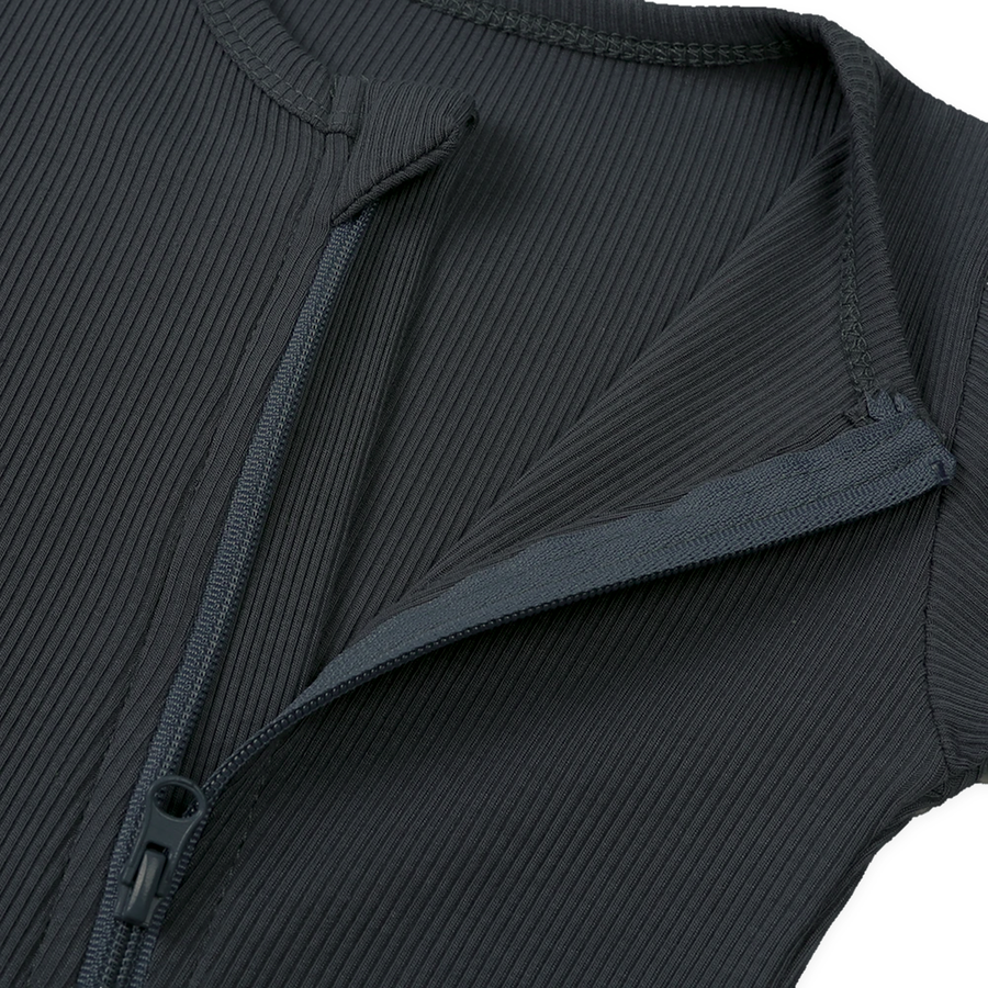 Ribbed Neutrals Heavyweight Romper — Black — Zipper detail — image 3
