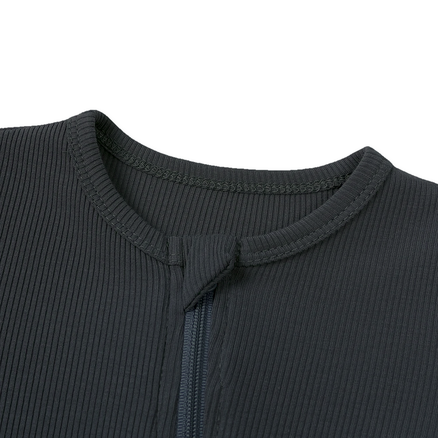 Ribbed Neutrals Heavyweight Romper — Black — Zipper detail — image 4