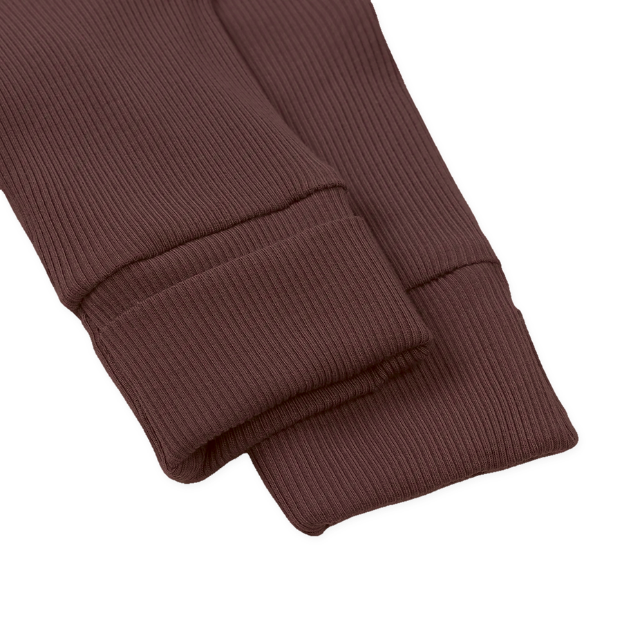 Ribbed Neutrals Heavyweight Romper — Chocolate — Cuff and foot detail — image 7