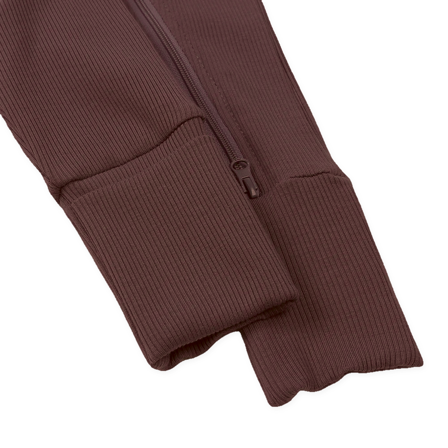 Ribbed Neutrals Heavyweight Romper — Chocolate — Cuff and foot detail — image 9