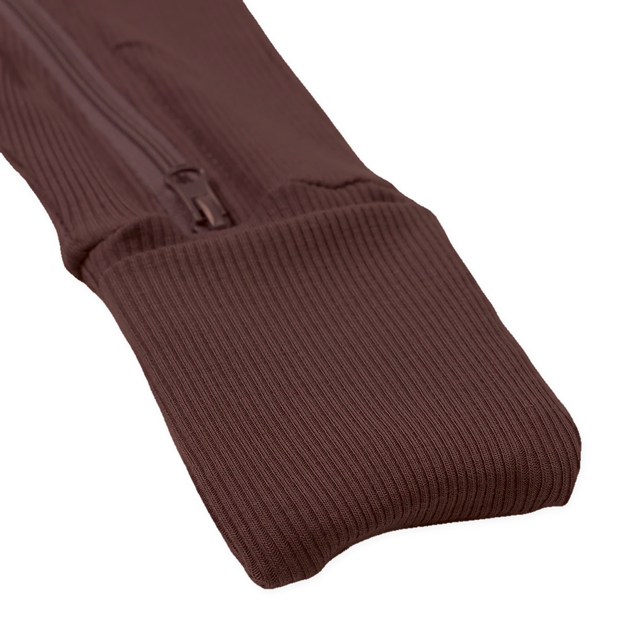 Ribbed Neutrals Heavyweight Romper — Chocolate — Cuff and foot detail — image 10