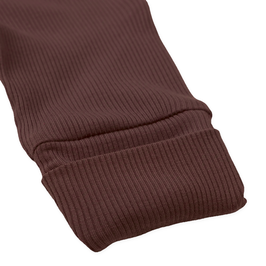 Ribbed Neutrals Heavyweight Romper — Chocolate — Cuff and foot detail — image 8