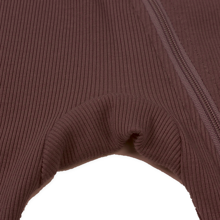 Ribbed Neutrals Heavyweight Romper — Chocolate — Gusset and seam detail — image 11
