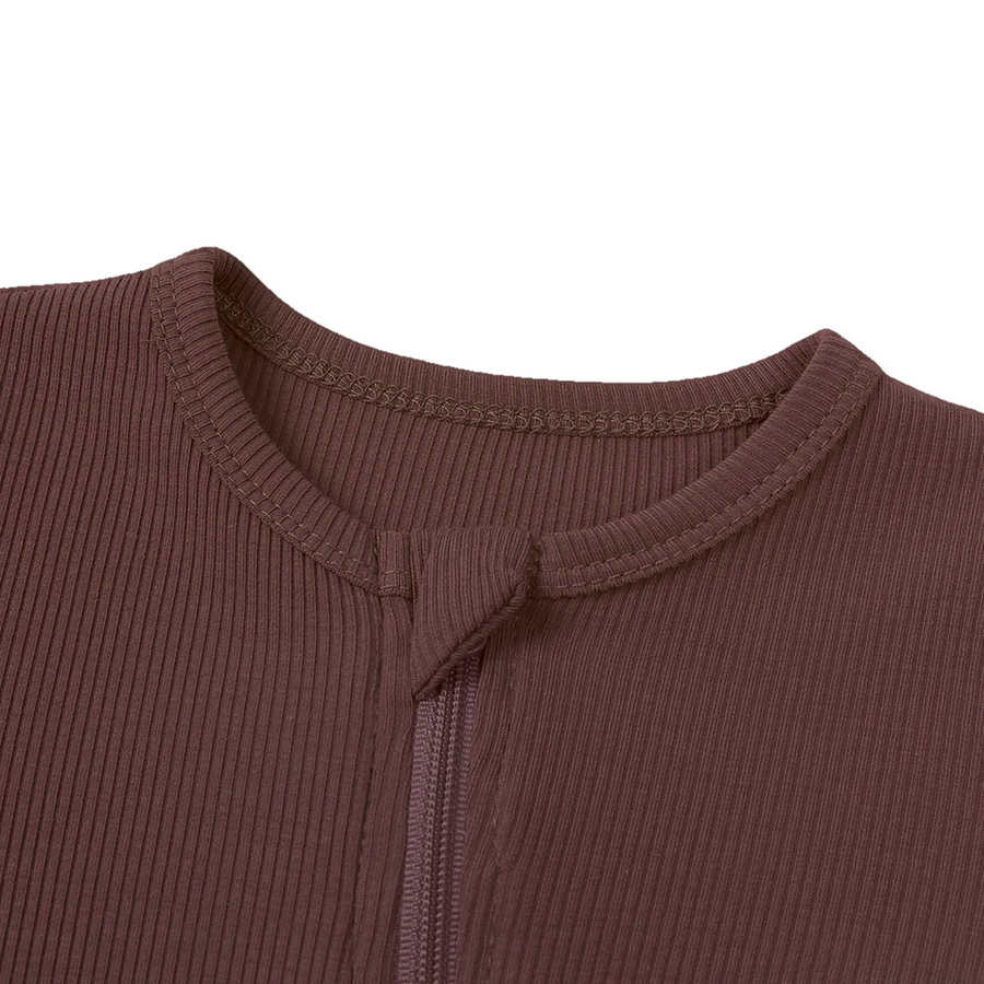 Ribbed Neutrals Heavyweight Romper — Chocolate — Zipper detail — image 4