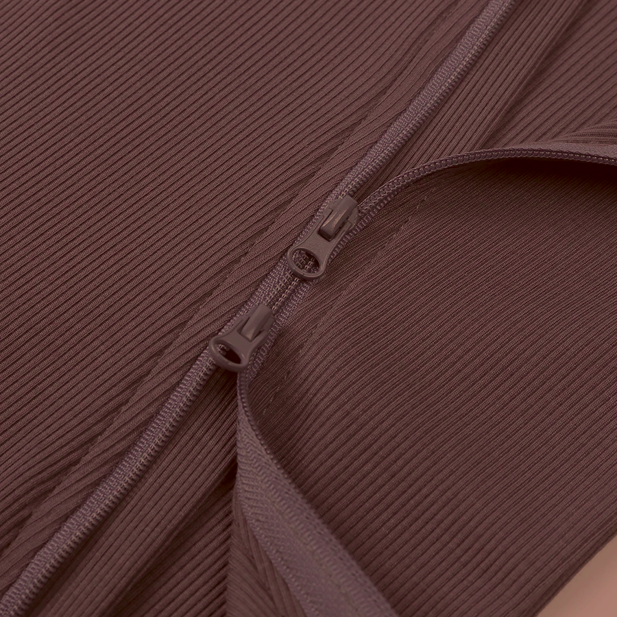 Ribbed Neutrals Heavyweight Romper — Chocolate — Zipper detail — image 5